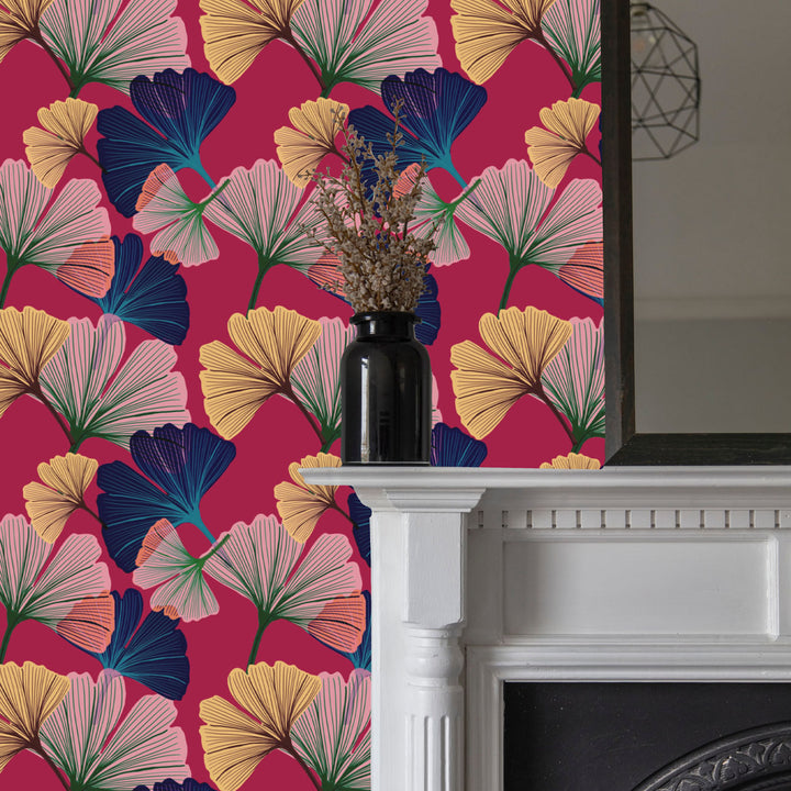 Ginkgo Magenta Wallpaper