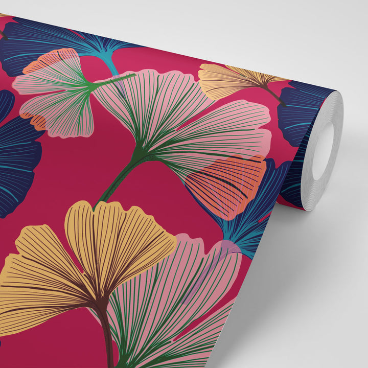 Ginkgo Magenta Wallpaper