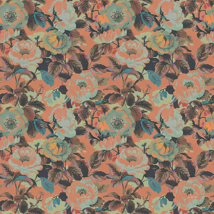 Rococo Roses Coral Wallpaper