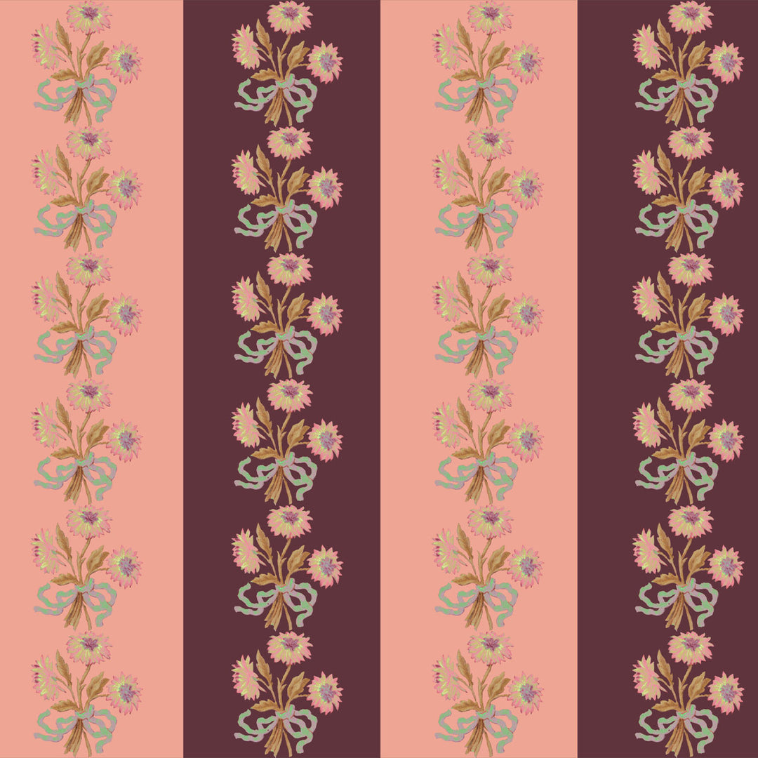 Chateau Stripe Peach and Burgundy Wallpaper