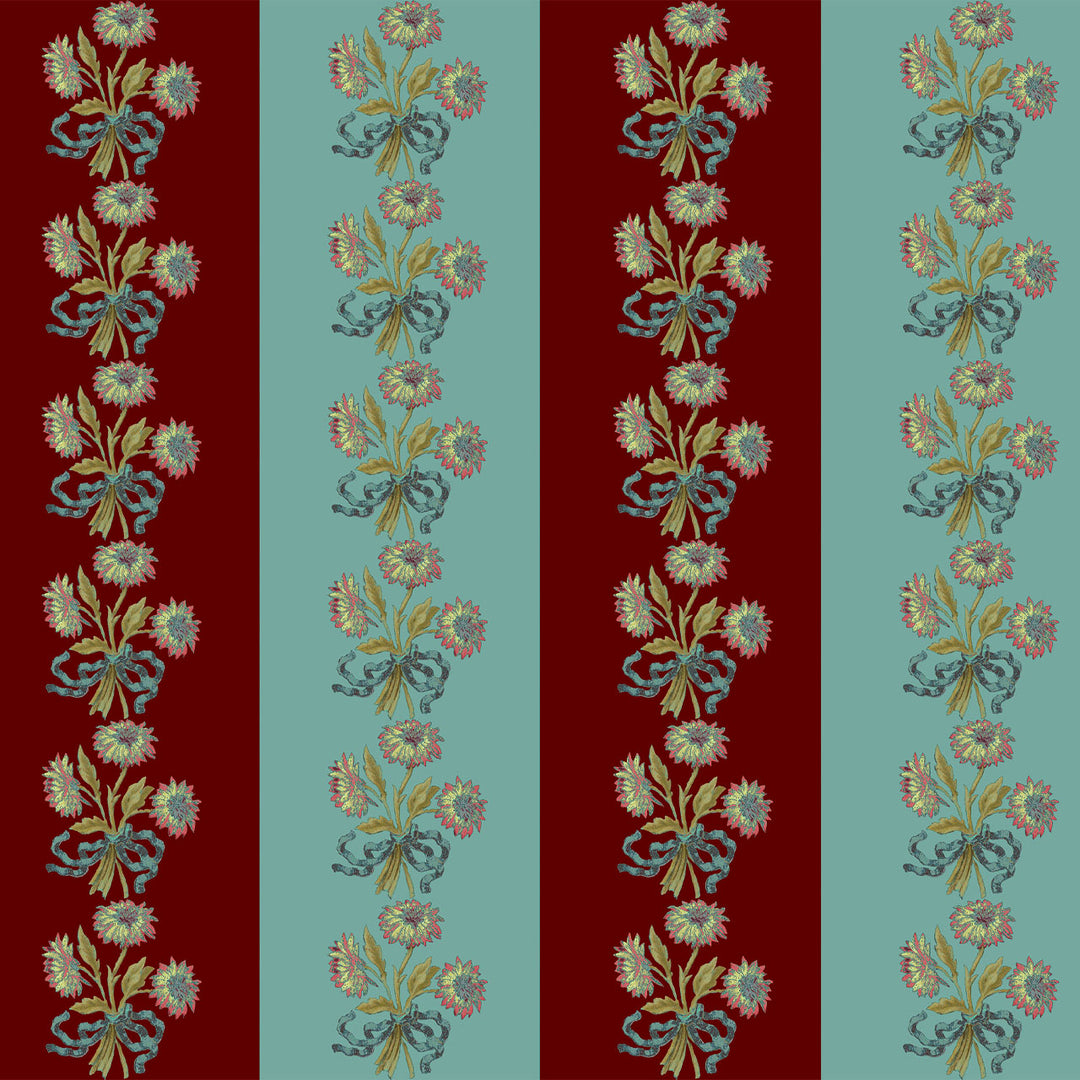 Chateau Stripe Cherry and Blue Cushion