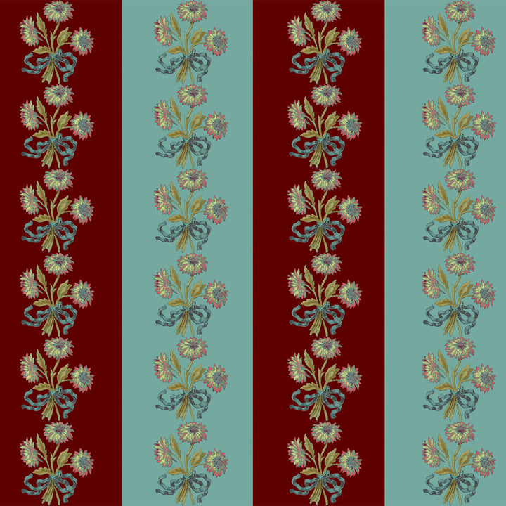 Chateau Stripe Cherry and Blue Cushion