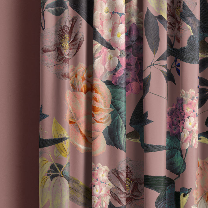 Swallows and Blooms Violet Recycled Velvet
