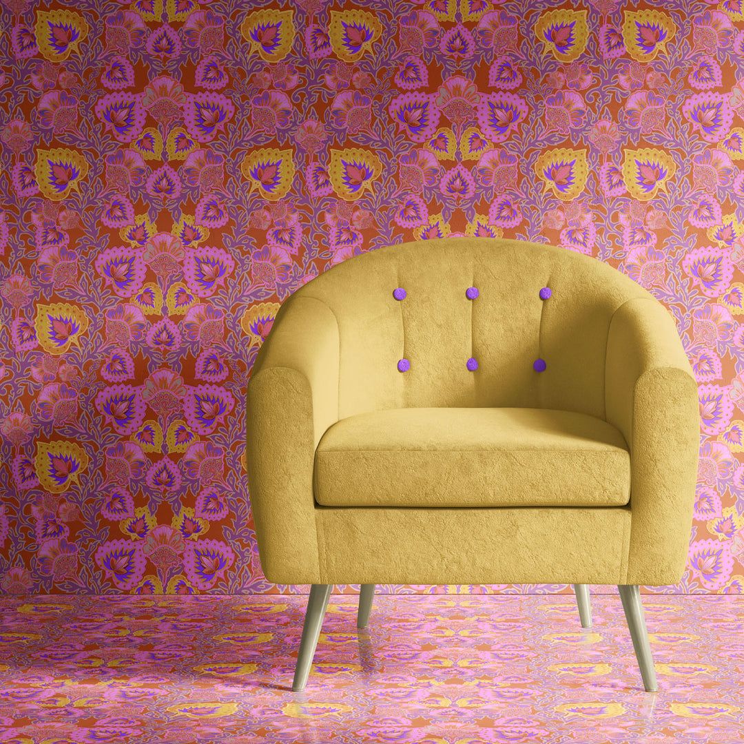 Garden of India Tangerine Wallpaper