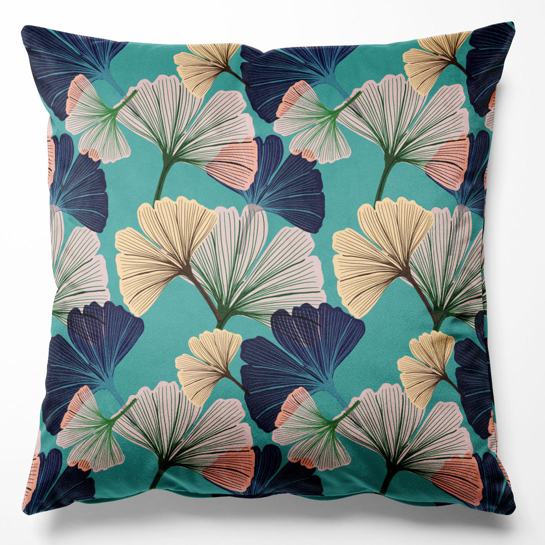 Ginkgo Blue Velvet Cushion