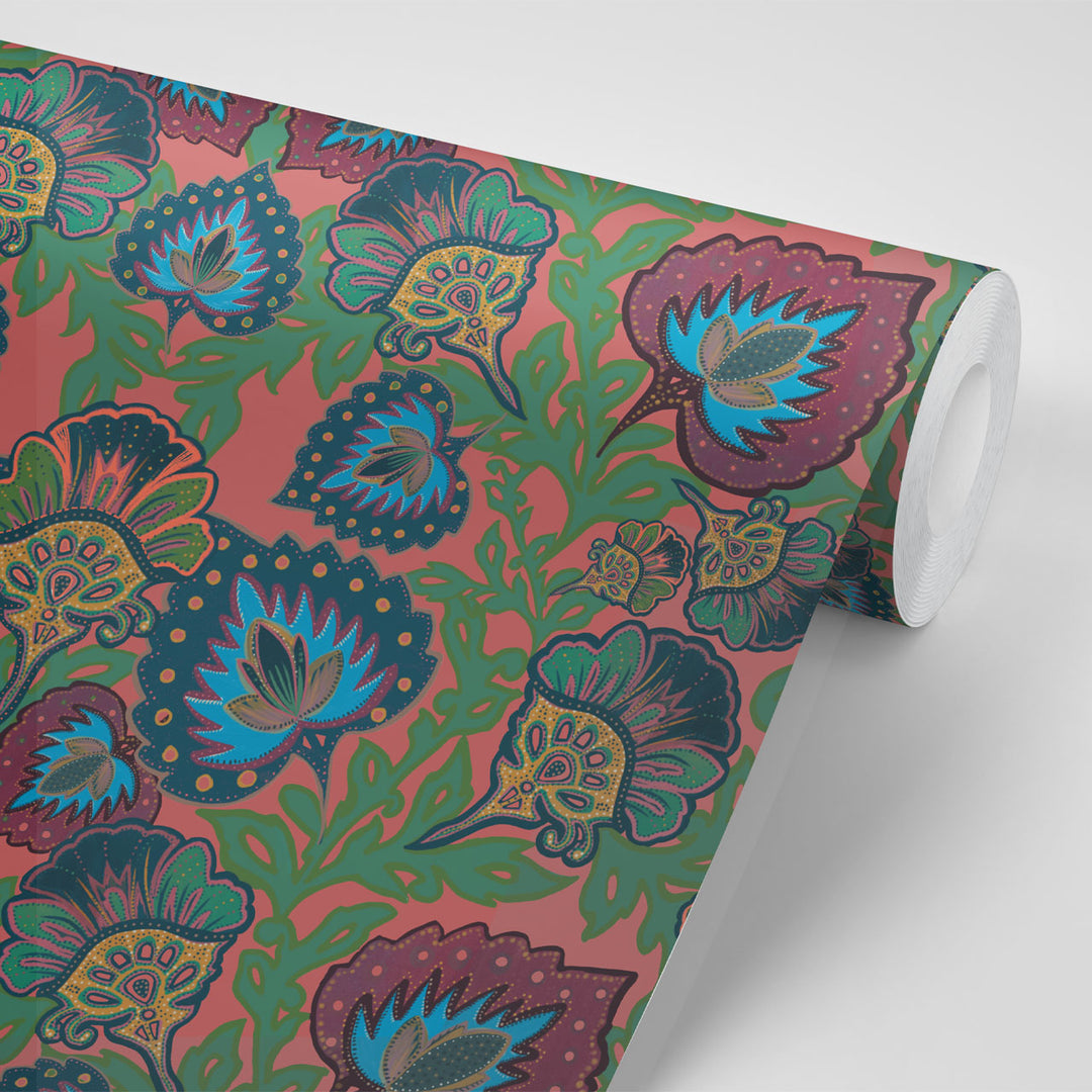 Garden of India Coral Wallpaper