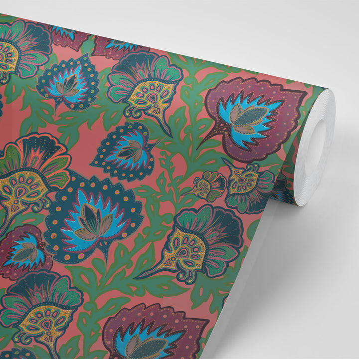 Garden of India Coral Wallpaper