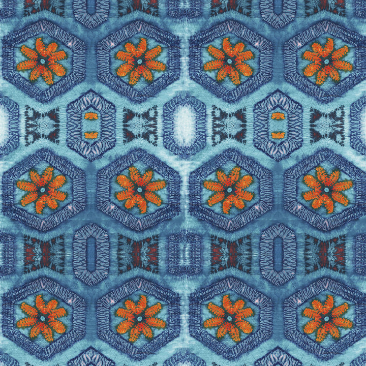 Blue and Tangerine Nui Burst Wallpaper
