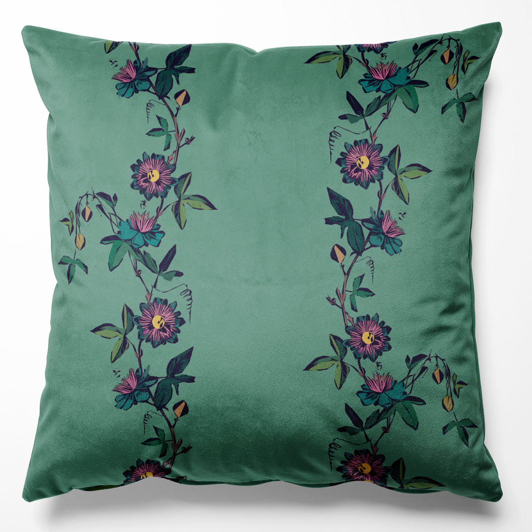 Passion Flower Leaf Velvet Cushion