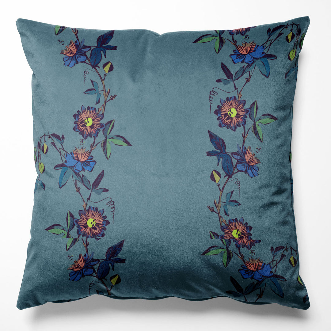 Passion Flower Steel Velvet Cushion
