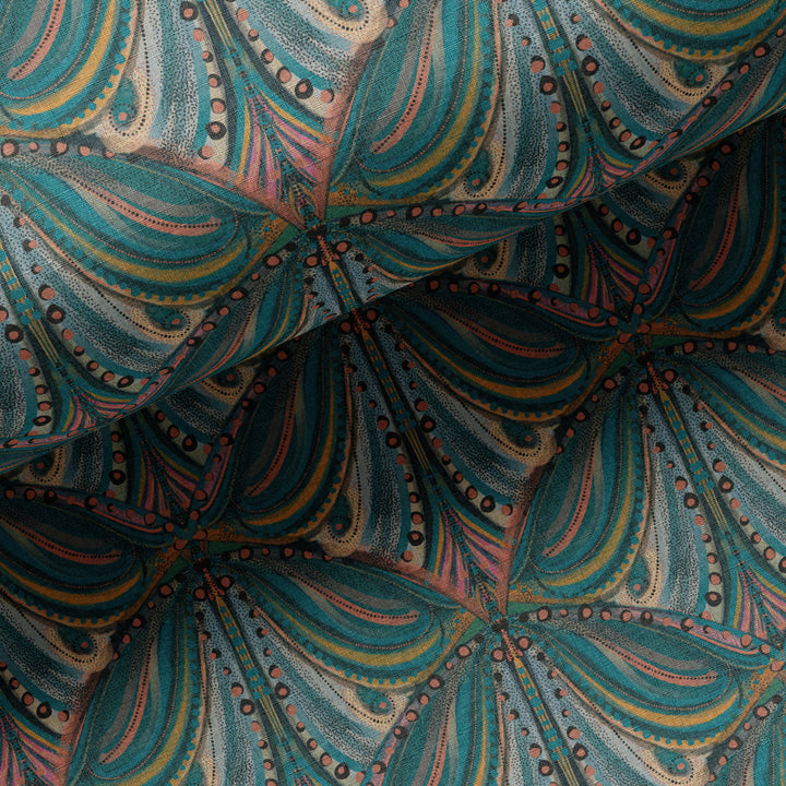 Mumbai Deco Teal Linen Fabric