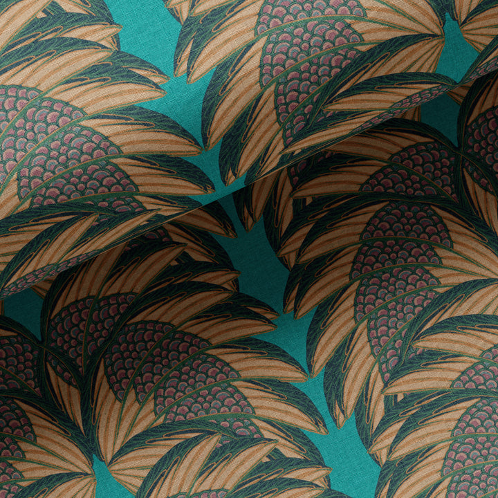 Plume Aqua Linen Fabric