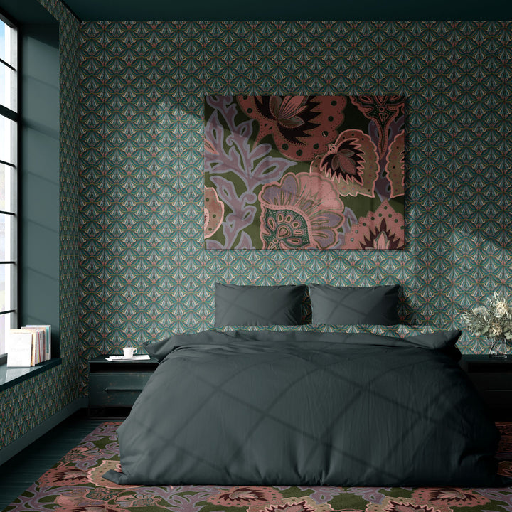 Mumbai Deco Teal Wallpaper