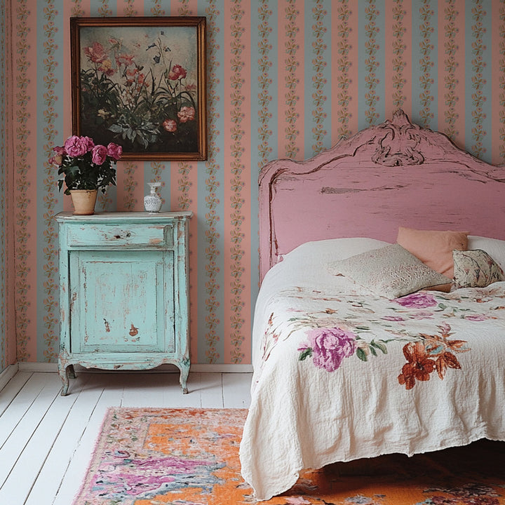 Chateau Stripe Peach and Cloud Wallpaper