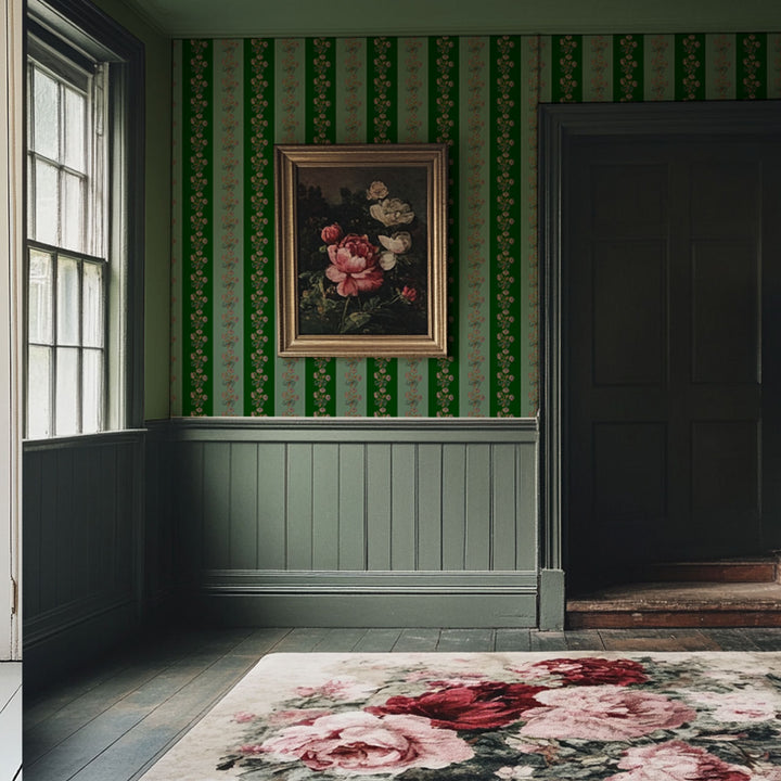 Chateau Stripe Green and Mint Wallpaper