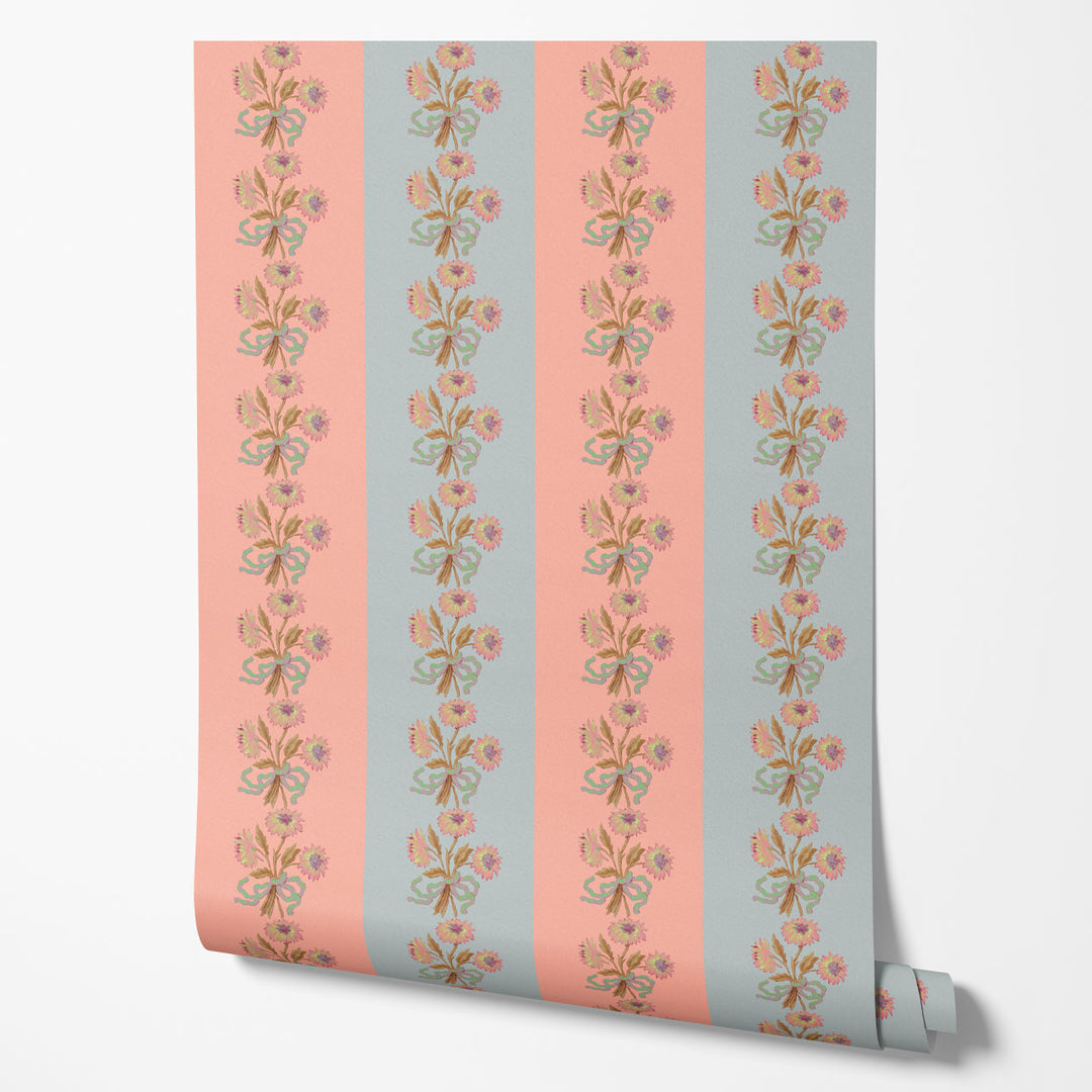 Chateau Stripe Peach and Cloud Wallpaper