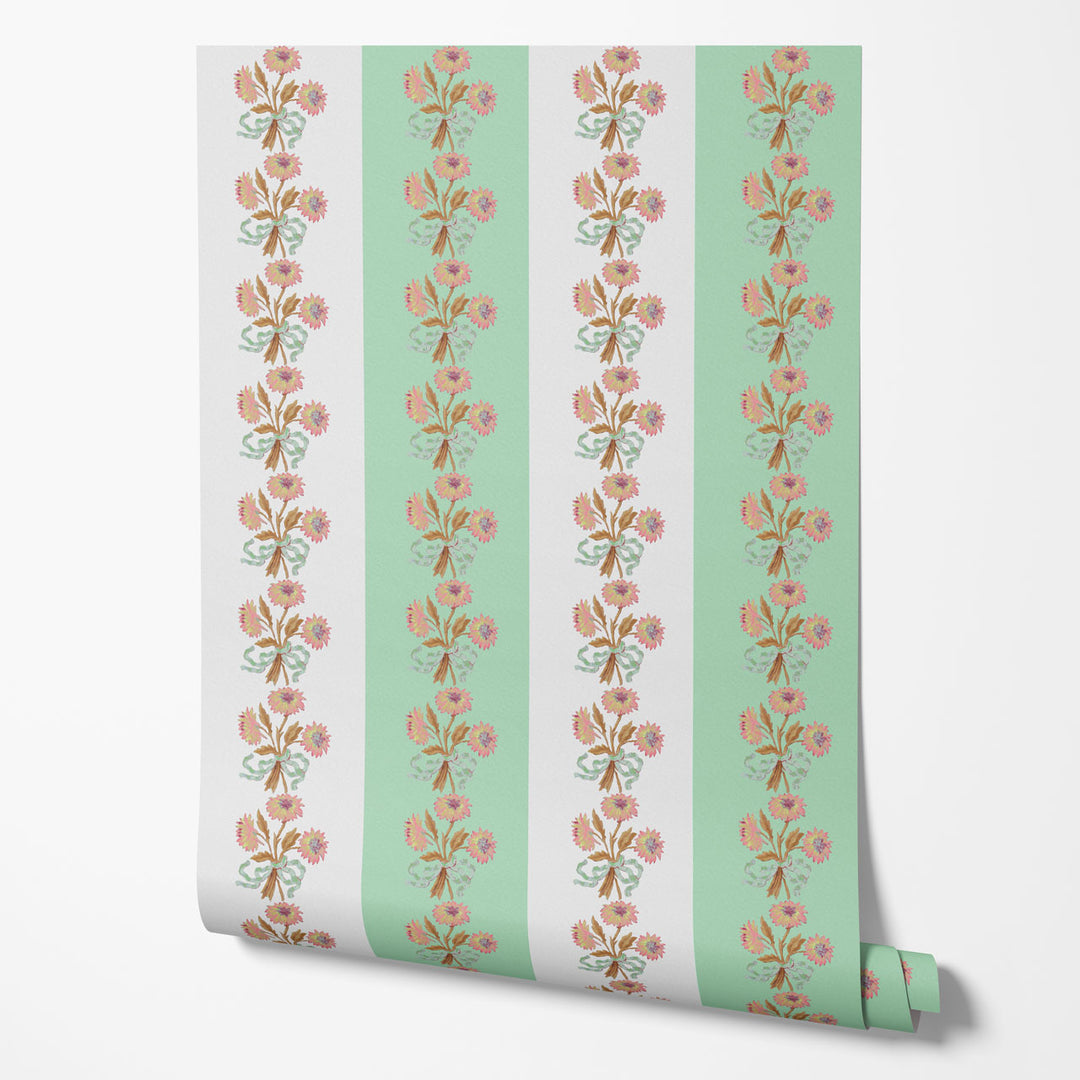 Chateau Stripe Peppermint and Chalk Wallpaper