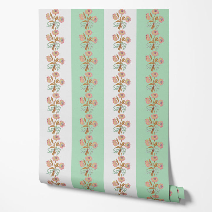 Chateau Stripe Peppermint and Chalk Wallpaper