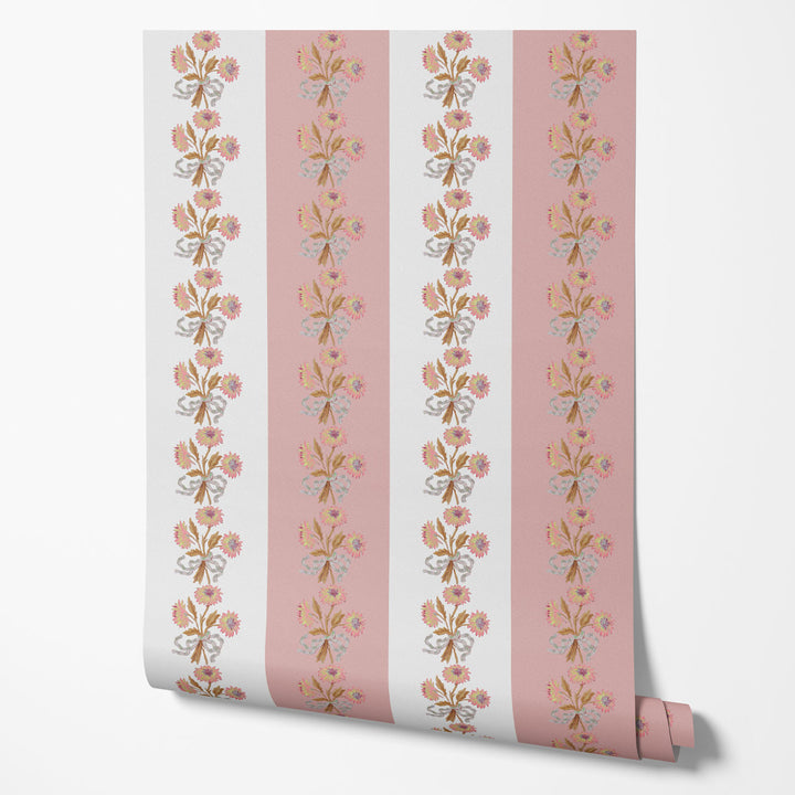 Chateau Stripe Peony and Chalk Wallpaper
