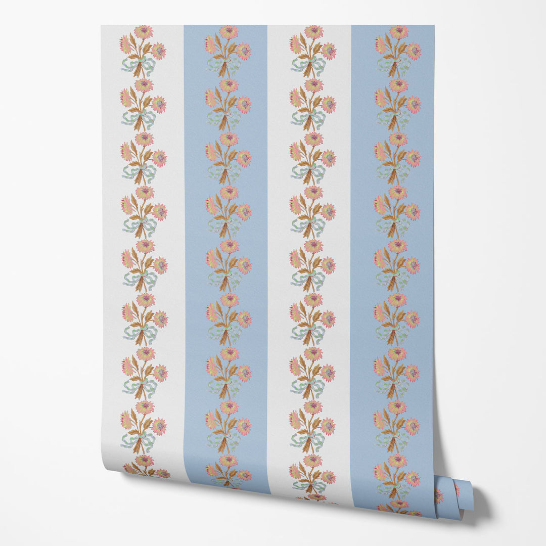 Chateau Stripe Wedgwood and Chalk Wallpaper