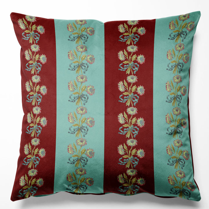 Chateau Stripe Cherry and Blue Cushion