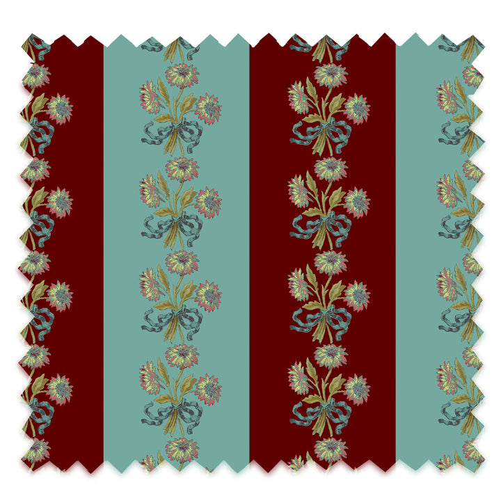 Chateau Stripe Cherry and Blue Recycled Velvet Sample