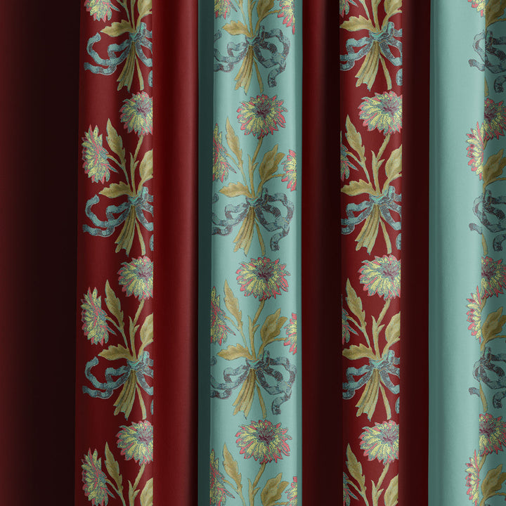 Chateau Stripe Cherry and Blue Velvet Fabric