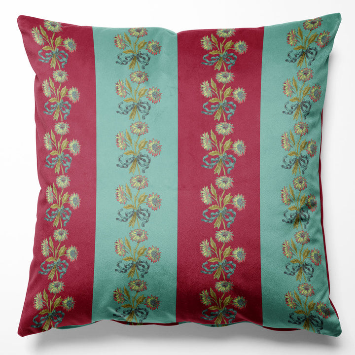 Chateau Stripe Cherry and Blue Cushion