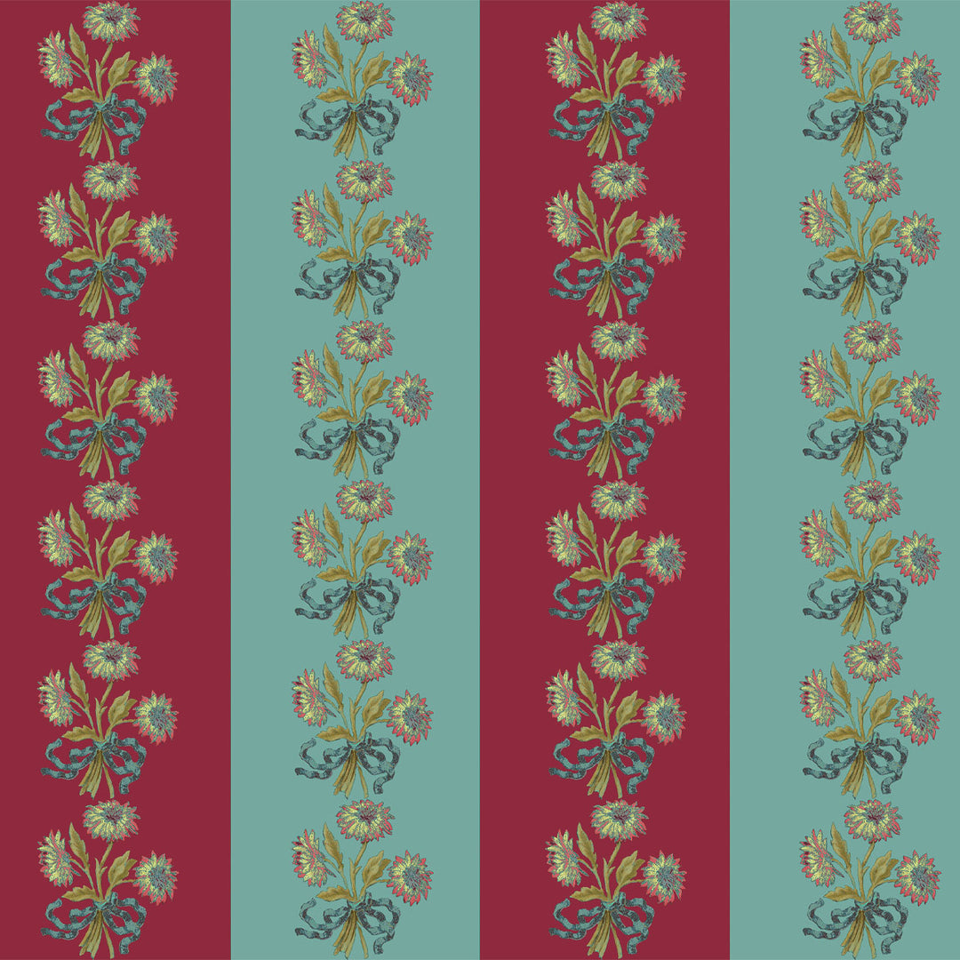 Chateau Stripe Cherry and Blue Cushion