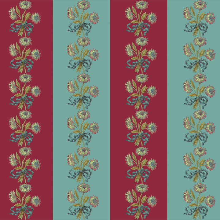 Chateau Stripe Cherry and Blue Cushion