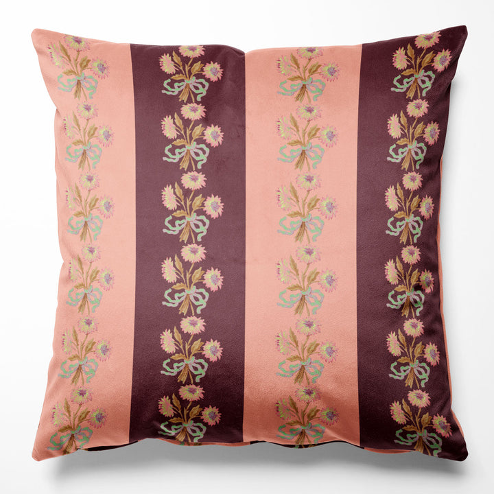 Chateau Stripe Peach and Burgundy Cushion