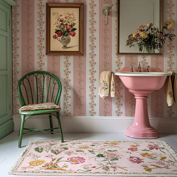 Chateau Stripe Peony and Chalk Wallpaper