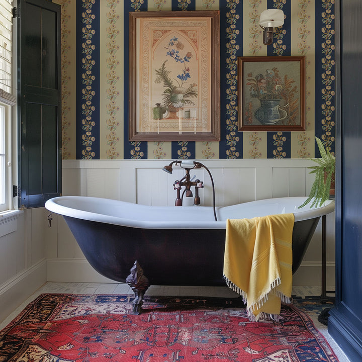 Chateau Stripe Prussian and Fawn Wallpaper