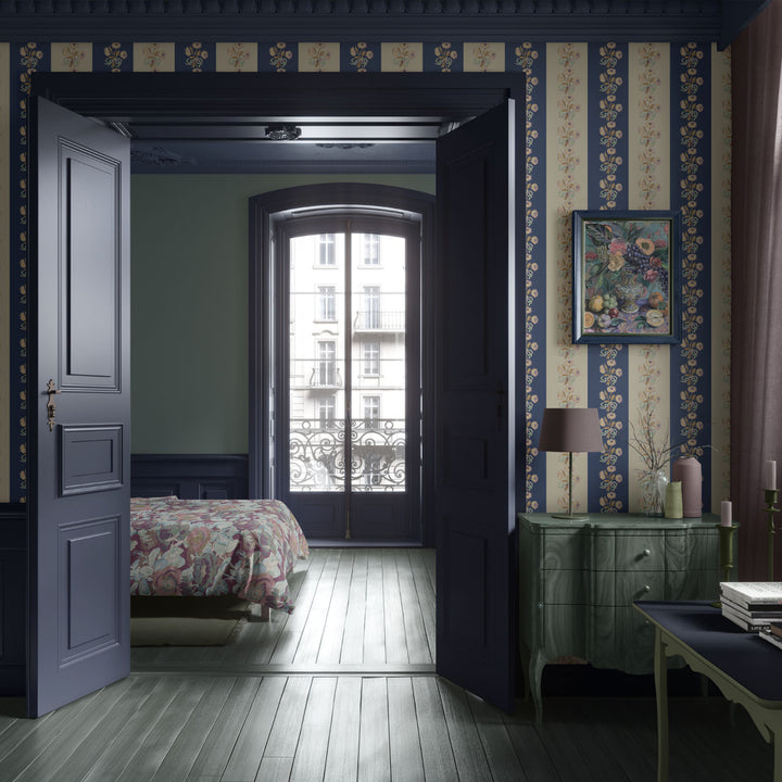 Chateau Stripe Prussian and Fawn Wallpaper