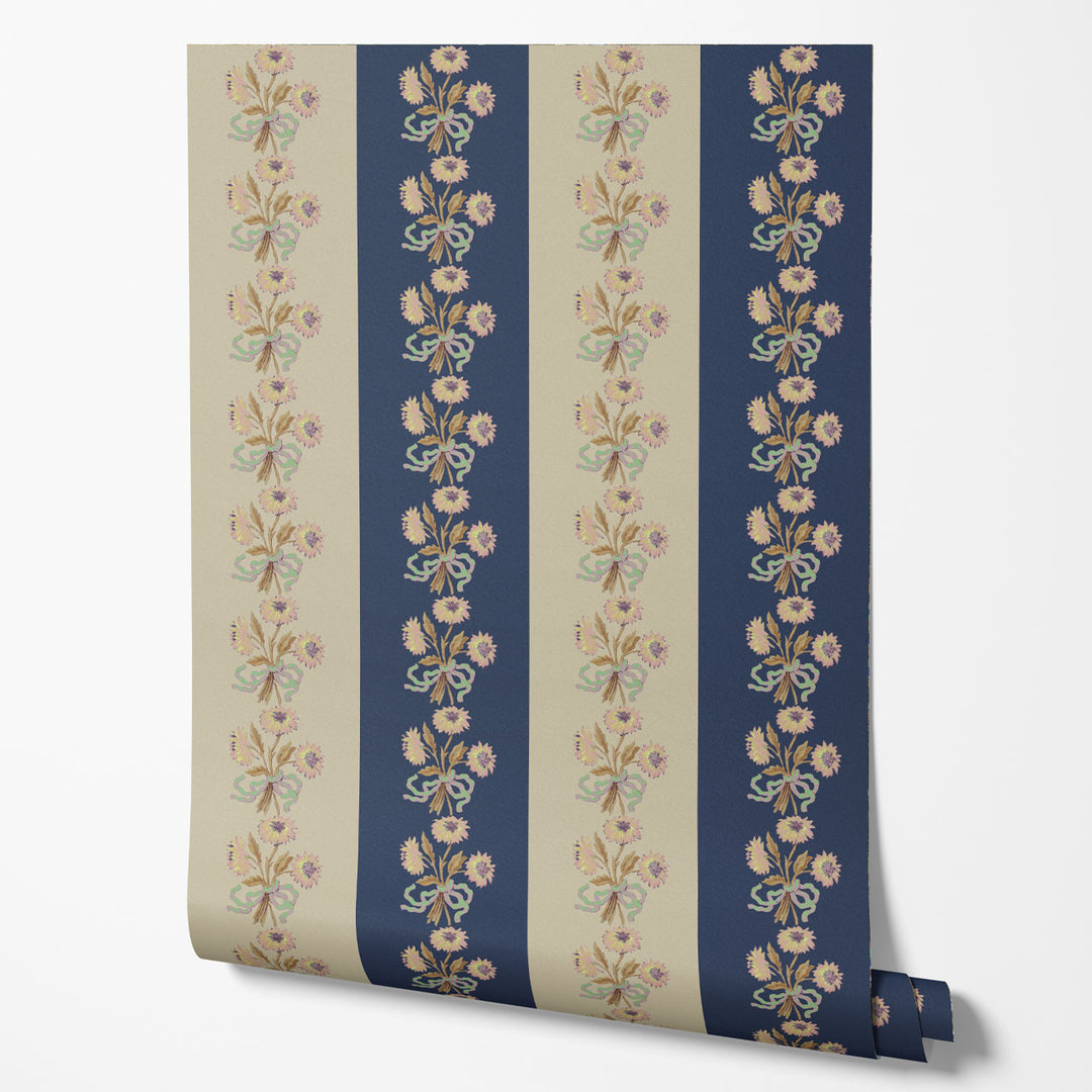 Chateau Stripe Prussian and Fawn Wallpaper