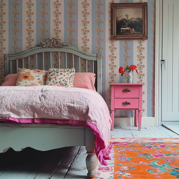 Chateau Stripe Wedgwood and Chalk Wallpaper