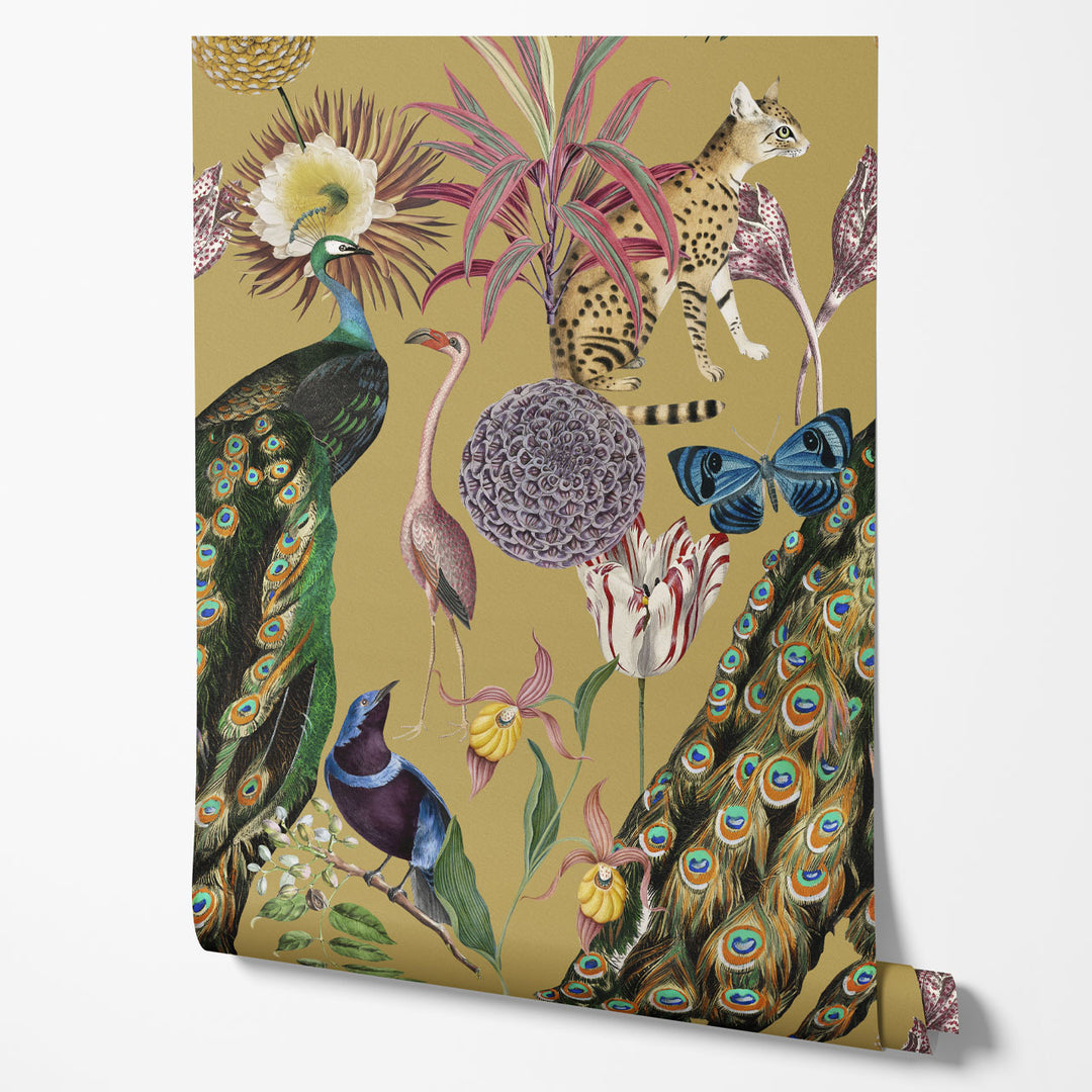 Les Plumes Antique Gold Wallpaper