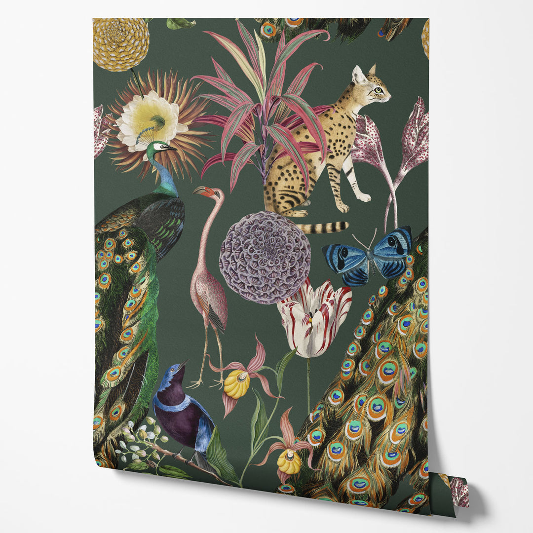 Les Plumes Palm Green Wallpaper