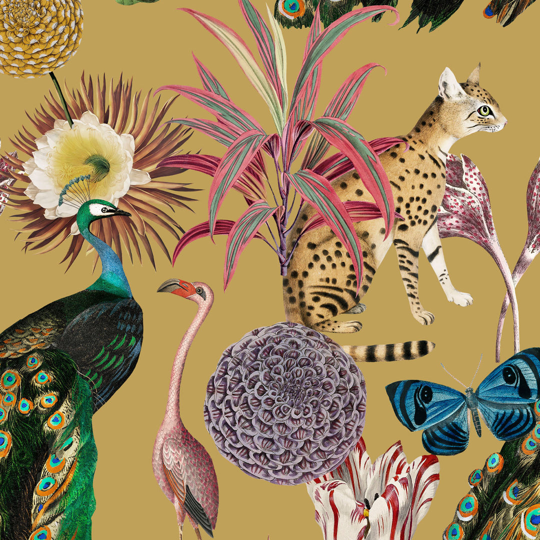Les Plumes Antique Gold Wallpaper