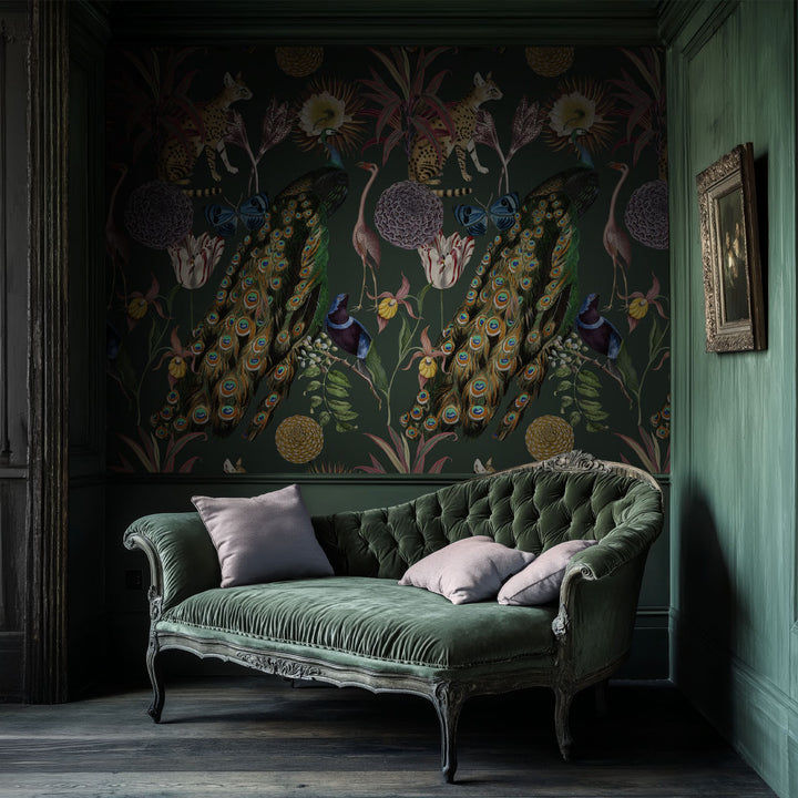 Les Plumes Palm Green Wallpaper