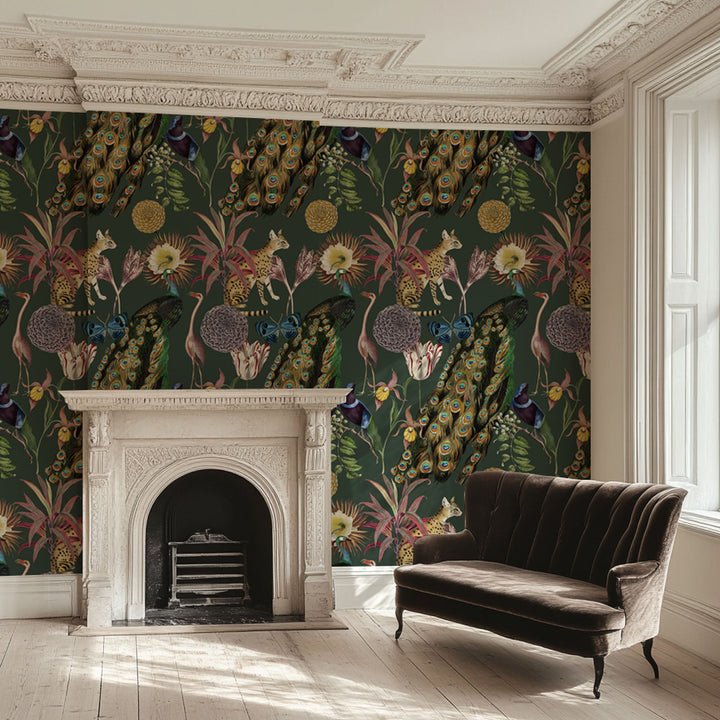 Les Plumes Palm Green Wallpaper