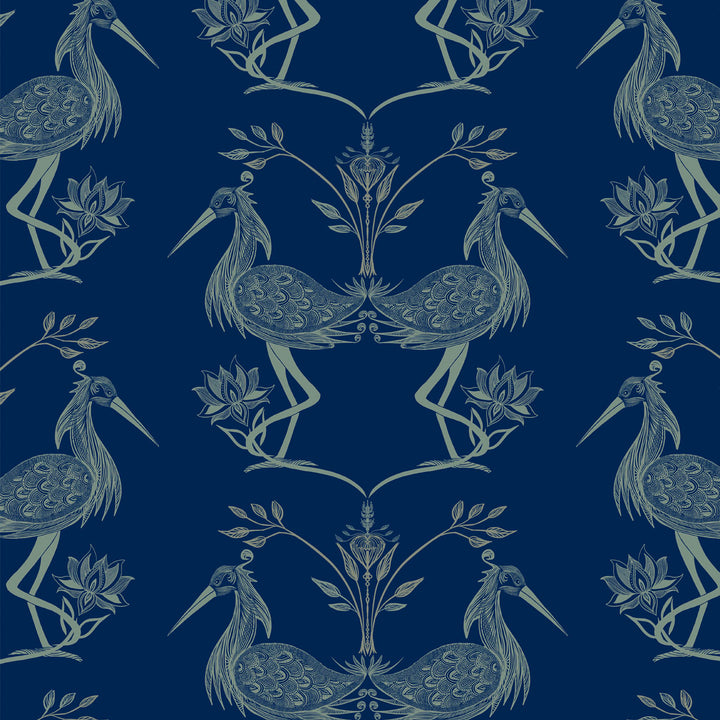 Lotus Egyptian Blue Wallpaper Sample