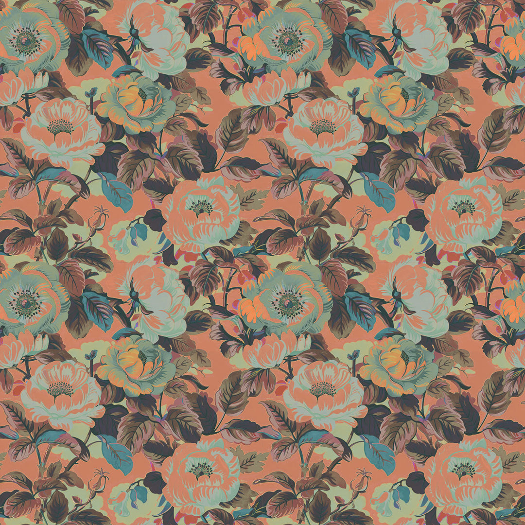 Rococo Roses Coral Wallpaper Sample