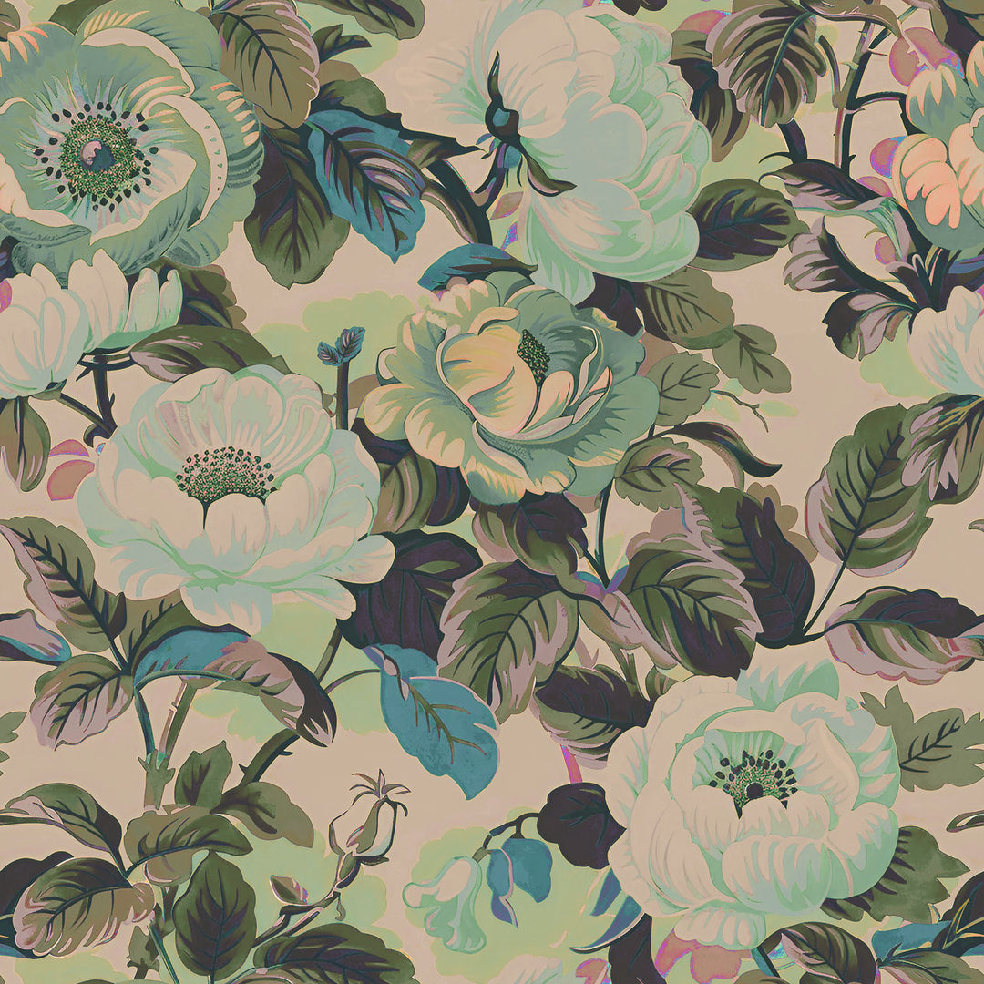 Rococo Roses Sage Wallpaper