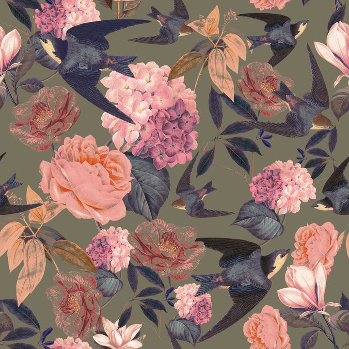 Swallows and Blooms Autumn Wallpaper Sample