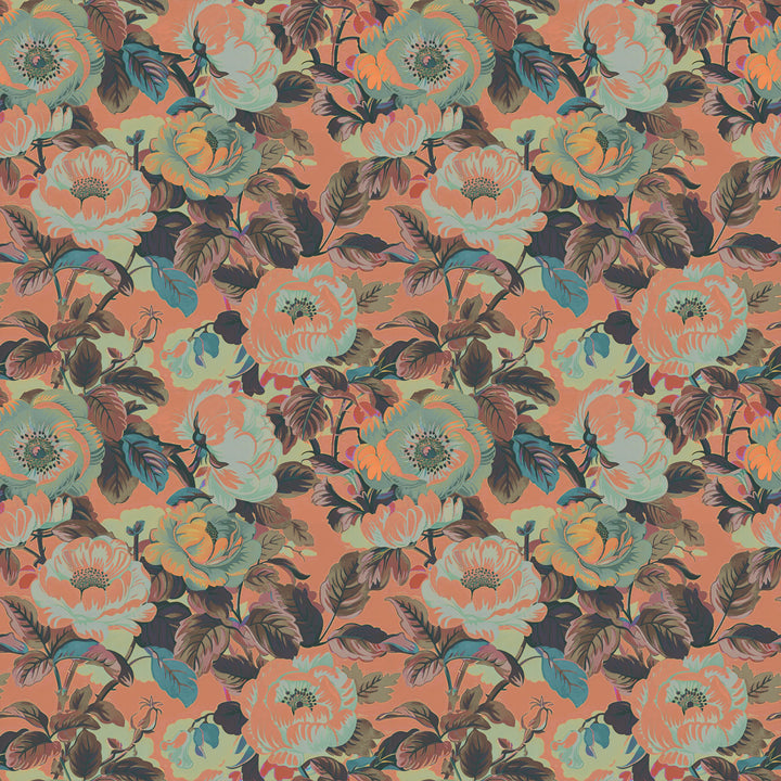 Rococo Roses Coral Wallpaper