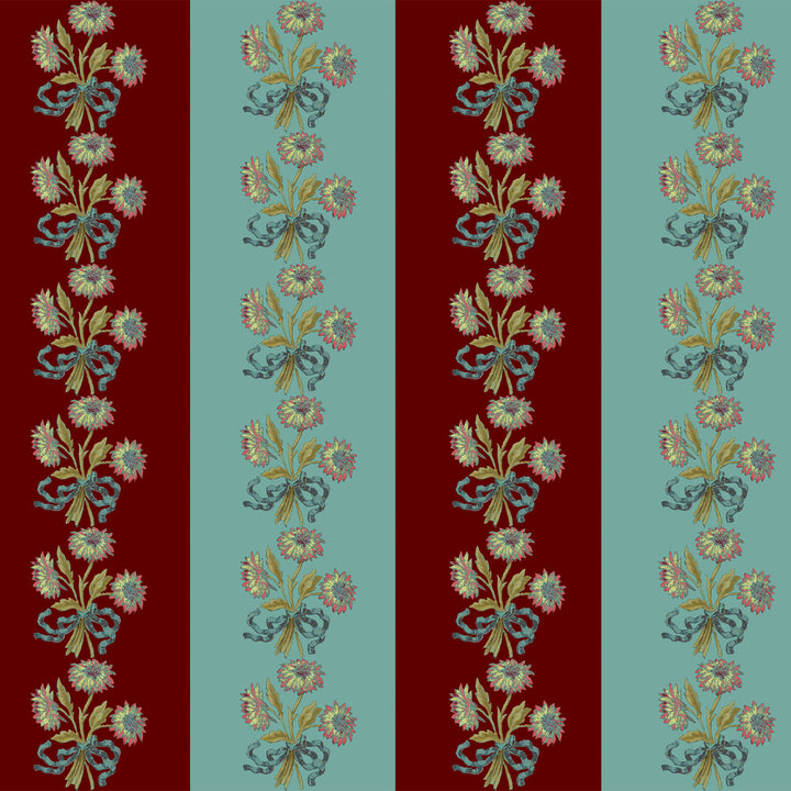 Chateau Stripe Cherry and Blue Wallpaper Sample