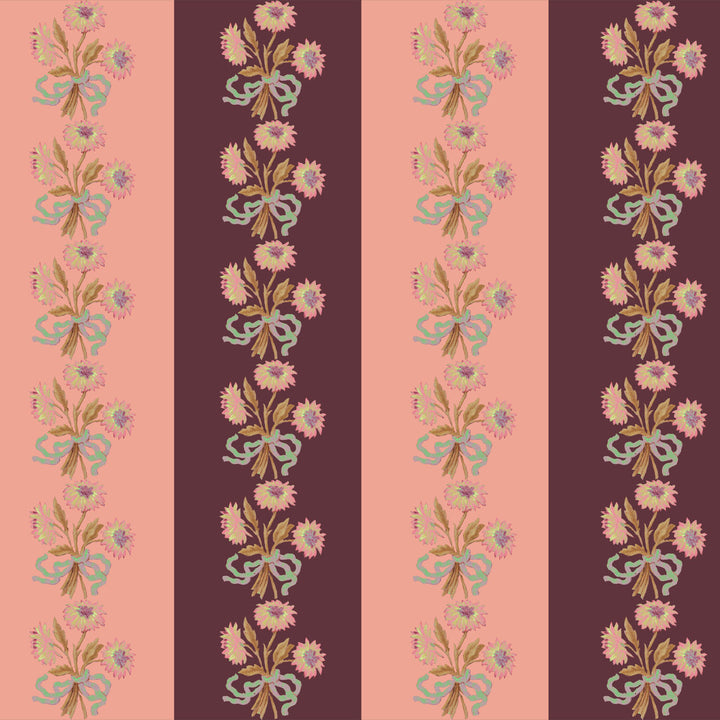 Chateau Stripe Peach and Burgundy Wallpaper