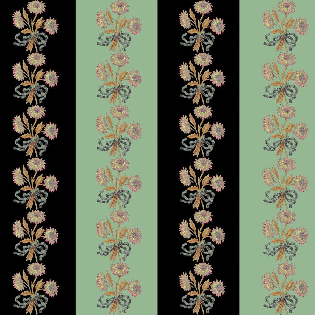 Chateau Stripe Ink and Mint Wallpaper