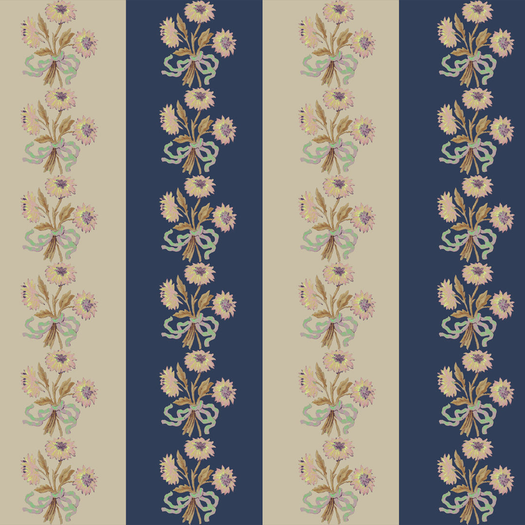 Chateau Stripe Prussian and Fawn Wallpaper